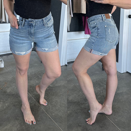 Darlene High Rise Distressed Cuffed Cutoff Shorts - Maple Row Boutique 