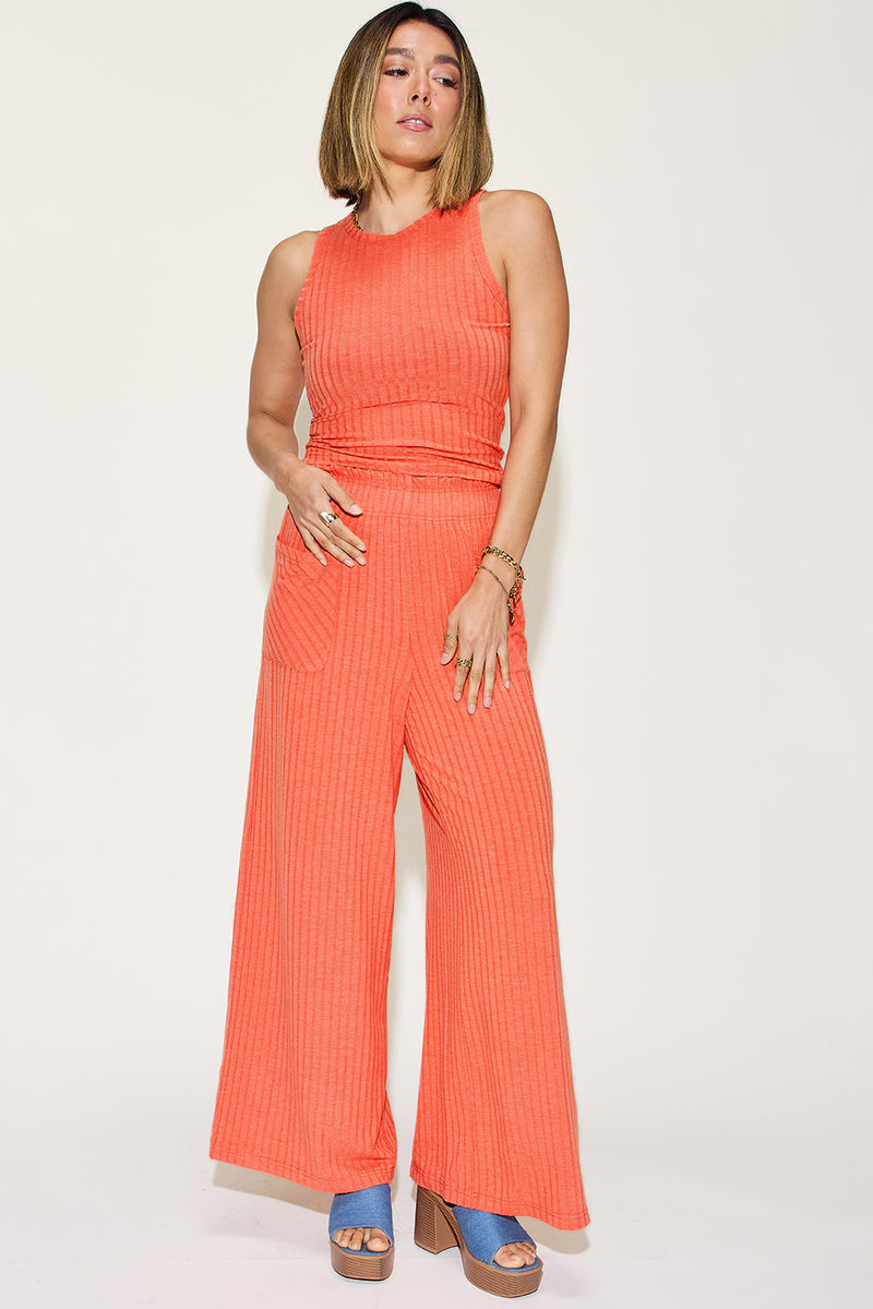 Basic Bae Full Size Ribbed Tank and Wide Leg Pants Set - Maple Row Boutique 