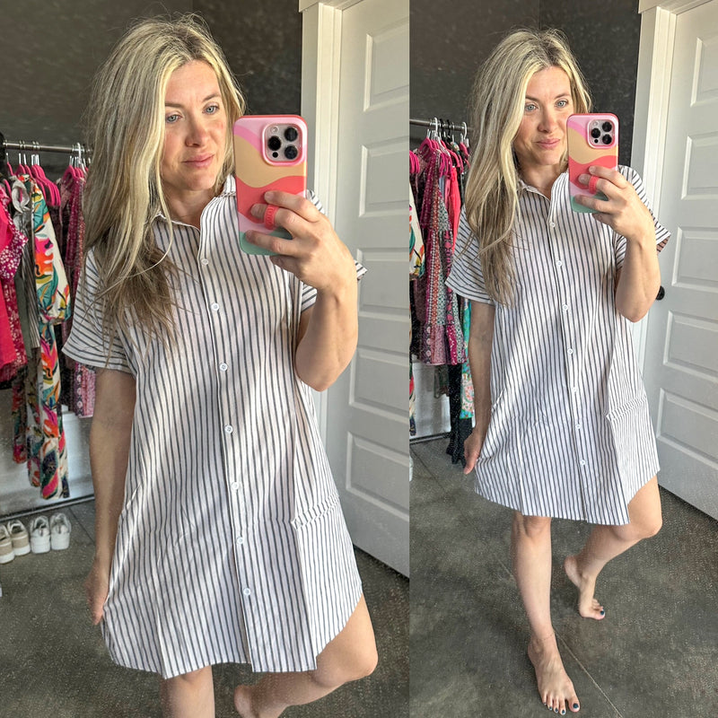 Cornelia Striped Shirt Dress - Maple Row Boutique 