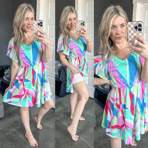 Stretchy Dress With Attached Shorts In Vibrant Colors - Maple Row Boutique 