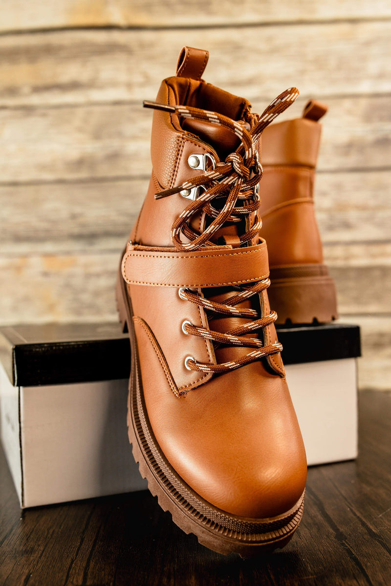Pat Lace Up Bootie in Camel - Maple Row Boutique 