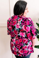Black & Magenta Floral Angel Sleeve Blouse - Maple Row Boutique 
