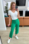 Lisa High Rise Control Top Wide Leg Crop Jeans in Kelly Green - Maple Row Boutique 