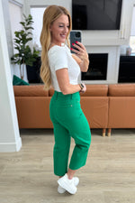 Lisa High Rise Control Top Wide Leg Crop Jeans in Kelly Green - Maple Row Boutique 