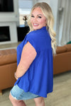 Pleat Detail Button Up Blouse in Royal Blue - Maple Row Boutique 