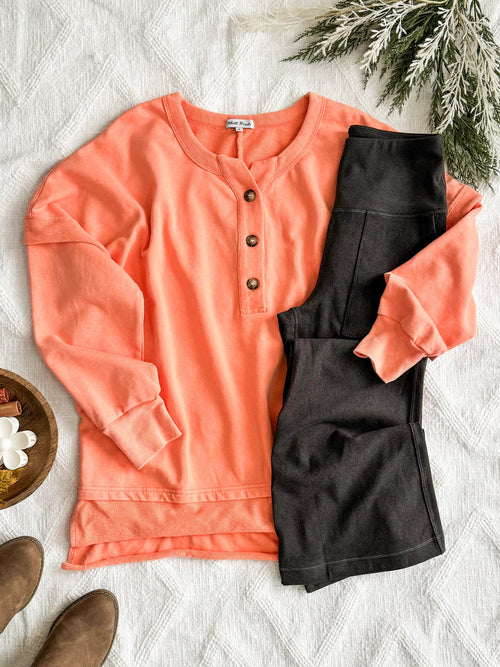 1.05 Button Front Oversized Henley In Spring Sunset - Maple Row Boutique 