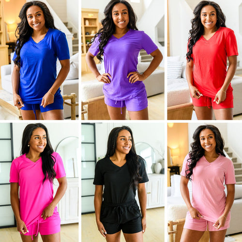 PREORDER: Solid Short Sleeve Pajama Set in Six Colors - Maple Row Boutique 