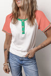 Color Block Round Neck Short Sleeve T-Shirt - Maple Row Boutique 