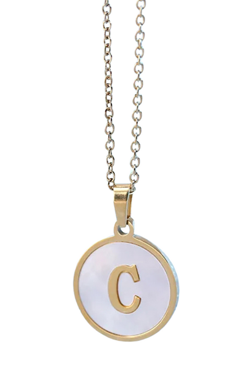 Gold Pearl Initial Necklace C - Maple Row Boutique 