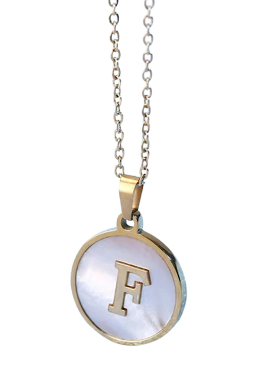 Gold Pearl Initial Necklace F - Maple Row Boutique 