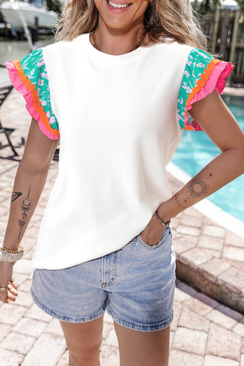 Round Neck Cap Sleeve Blouse - Maple Row Boutique 