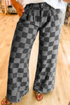 Checkered Wide Leg Jeans with Pockets - Maple Row Boutique