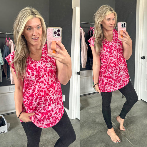 V Neck Top With Flutter Sleeves In Painted Pinks - Maple Row Boutique 