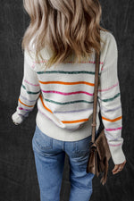 Striped Round Neck Dropped Shoulder Sweater - Maple Row Boutique 