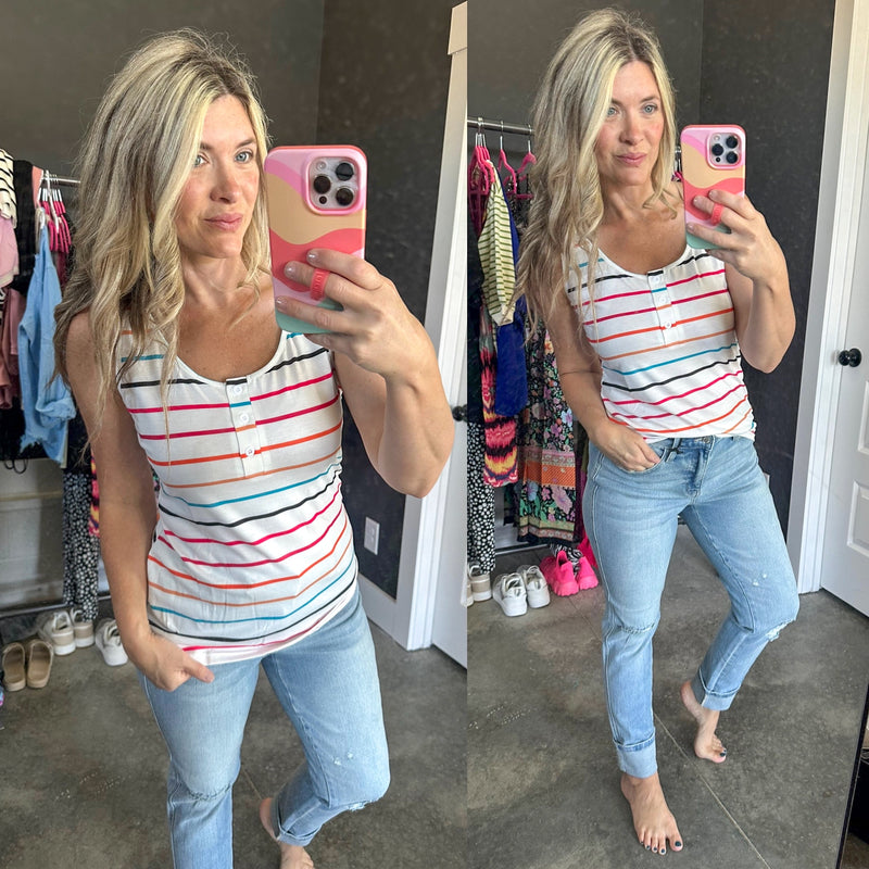 Need A Favor Colorful Henley Tank - Maple Row Boutique 