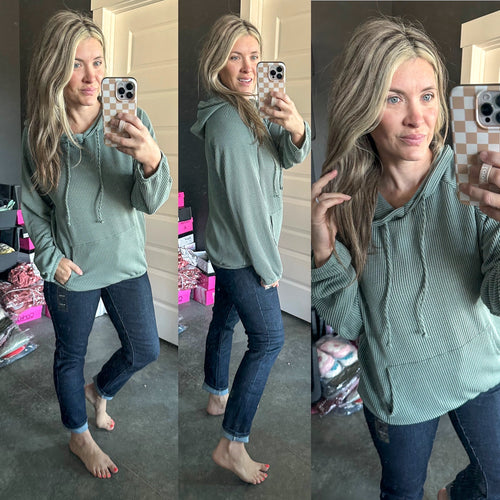 Aqua Corded Hoodie - Maple Row Boutique 