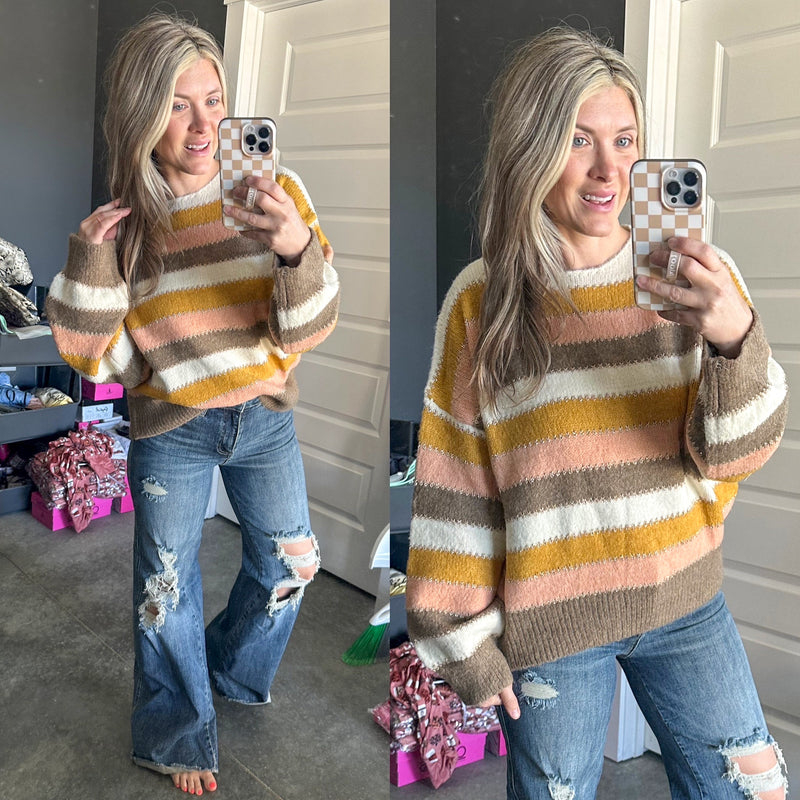 Lazy Days Striped Sweater - Maple Row Boutique 
