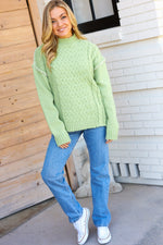 Making Moves Lime Chunky Knit Outseam Mock Neck Sweater - Maple Row Boutique 