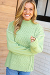 Making Moves Lime Chunky Knit Outseam Mock Neck Sweater - Maple Row Boutique 