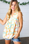 Tangerine Floral Banded V Neck Sleeveless Top - Maple Row Boutique 