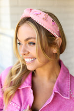 Barbie Pink Pearl Embellished Top Knot Headband - Maple Row Boutique 