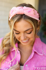 Barbie Pink Pearl Embellished Top Knot Headband - Maple Row Boutique 