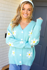 All For Love Mint Daisy Print Button Down Knit Cardigan - Maple Row Boutique 