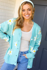 All For Love Mint Daisy Print Button Down Knit Cardigan - Maple Row Boutique 