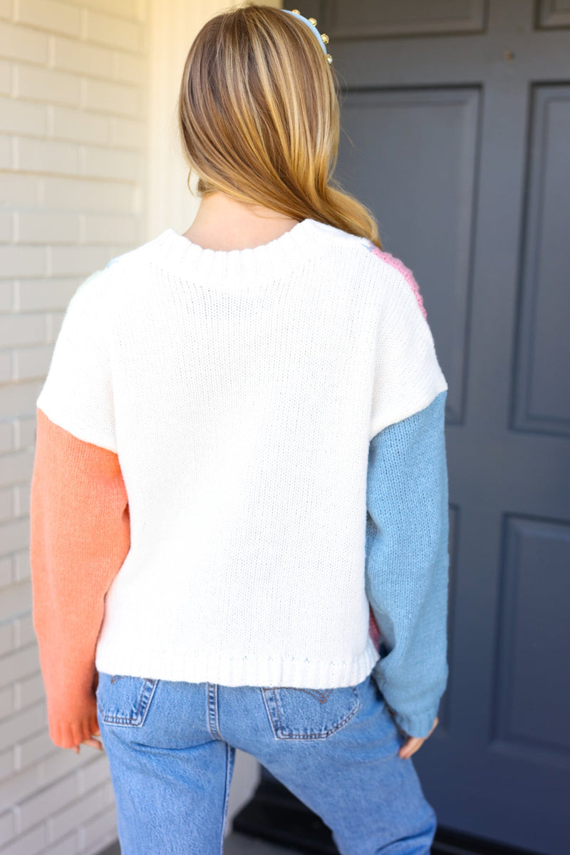 Turn Heads Sage & Mauve Color Block Cable Knit Sweater - Maple Row Boutique 