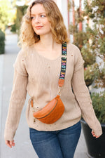 Camel Quilted "LOVE" Strap Crossbody Sling Bag - Maple Row Boutique 