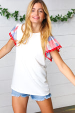 Patriotic Pom Pom Lace Flutter Sleeve Top - Maple Row Boutique 