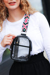 Black & Clear Cross Body Bag with Embroidered Strap - Maple Row Boutique 