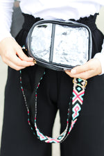 Black & Clear Cross Body Bag with Embroidered Strap - Maple Row Boutique 