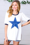 Off White Distressed Star Terry Puff Short Sleeve Top - Maple Row Boutique 