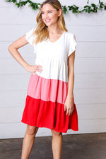 Peach & Cherry Red Tiered Frill Sleeve Midi Dress - Maple Row Boutique 