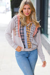 Oatmeal Multi-Plaid French Terry Pocketed Hoodie - Maple Row Boutique 