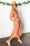 Orange Boho Print Surplice Sash Belt Midi Dress - Maple Row Boutique 