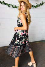Black Floral Fit & Flare Sleeveless Midi Dress - Maple Row Boutique 