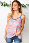 Red White & Blue Squiggly Striped Sleeveless Top - Maple Row Boutique 