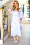 Sweet Dreams Lavender Gingham Smocked Tie Back Midi Dress - Maple Row Boutique 