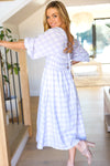 Sweet Dreams Lavender Gingham Smocked Tie Back Midi Dress - Maple Row Boutique 