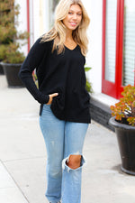 Hello Beautiful Black Front Seam V Neck Sweater - Maple Row Boutique 