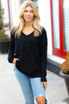 Hello Beautiful Black Front Seam V Neck Sweater - Maple Row Boutique 