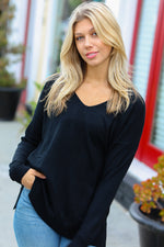 Hello Beautiful Black Front Seam V Neck Sweater - Maple Row Boutique 