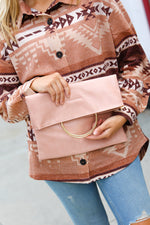 Blush Fold Over Gold O-Ring Faux Leather Clutch Bag - Maple Row Boutique 
