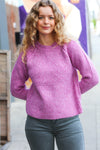 Sweet Lavender Mélange Round Neck Knit Sweater - Maple Row Boutique 
