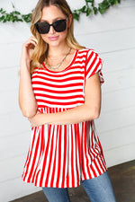Red Stripe Babydoll Top - Maple Row Boutique 