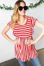 Red Stripe Babydoll Top - Maple Row Boutique 