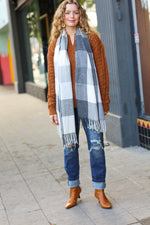 Keep Me Cozy Charcoal Grey Check Fringe Scarf - Maple Row Boutique 