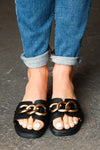 Black Chain Detail Notched Slide Sandals - Maple Row Boutique 